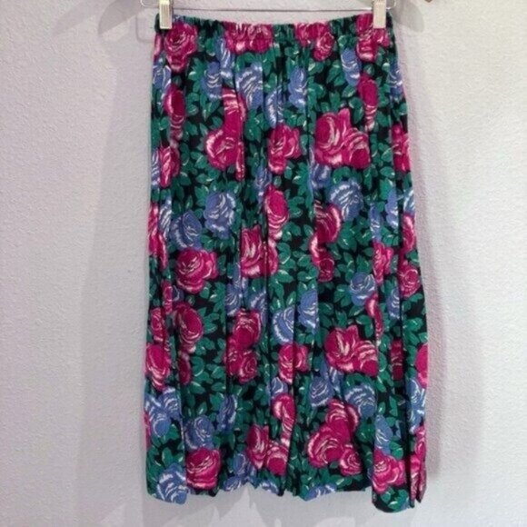 Vintage Roses Cottagecore Midi Skirt Stretch Coquette Boho Pinup Retro Mod - Picture 1 of 7